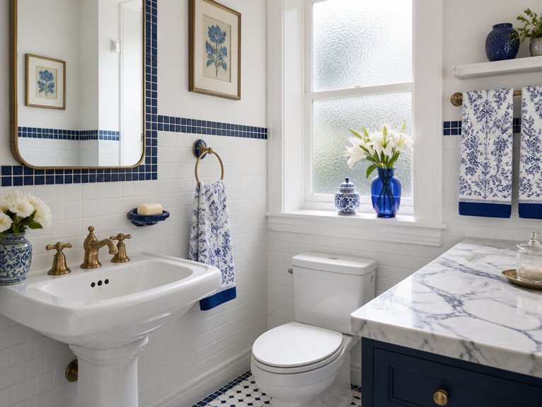 blue and white accents