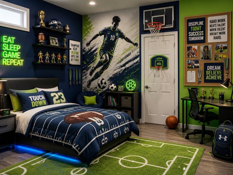 dynamic sports themed bedroom decor