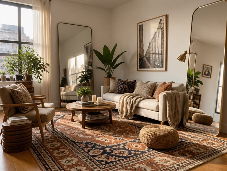 rugs and mirrors expand space