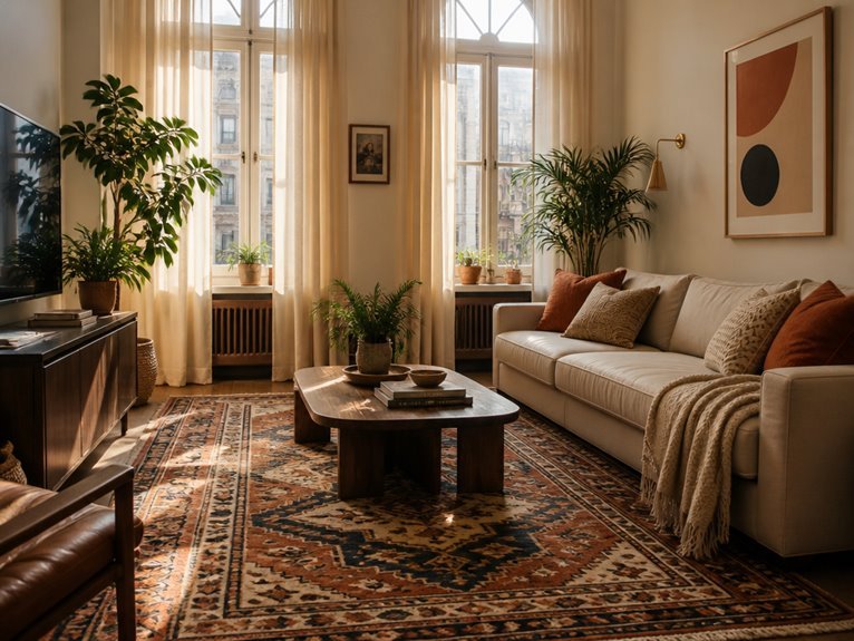 warmth through rugs and curtains